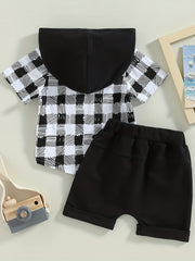 2pcs Baby Boys Short Sleeve Hooded Top & Shorts Set for Summer