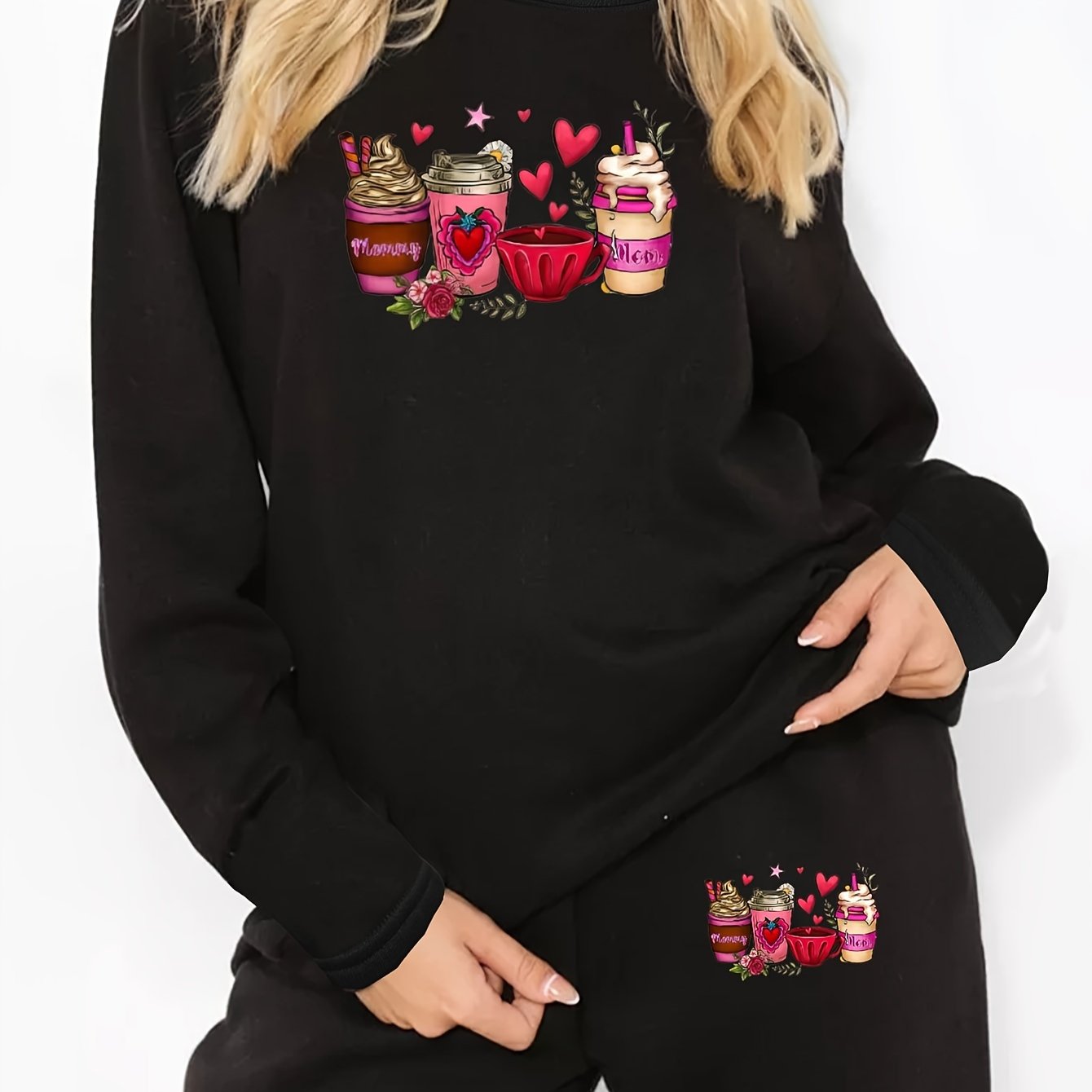 Graphic Print Long Sleeve Top & Pants Pajama Set