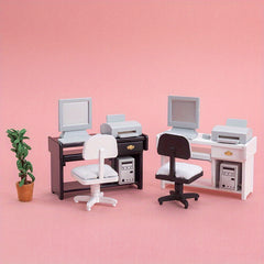 1:12 Dollhouse Computer Desk and Chair Set - Durable Accessories for Play