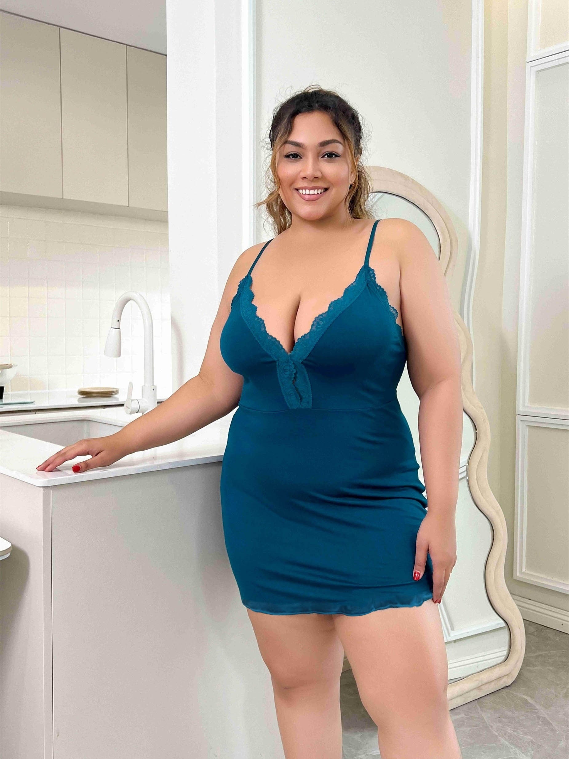 Lace Trim V-Neck Modal Cami Sleep Dress