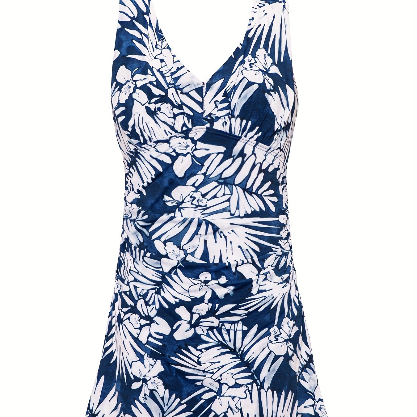 Floral Print V Neck One Piece Swimsuit