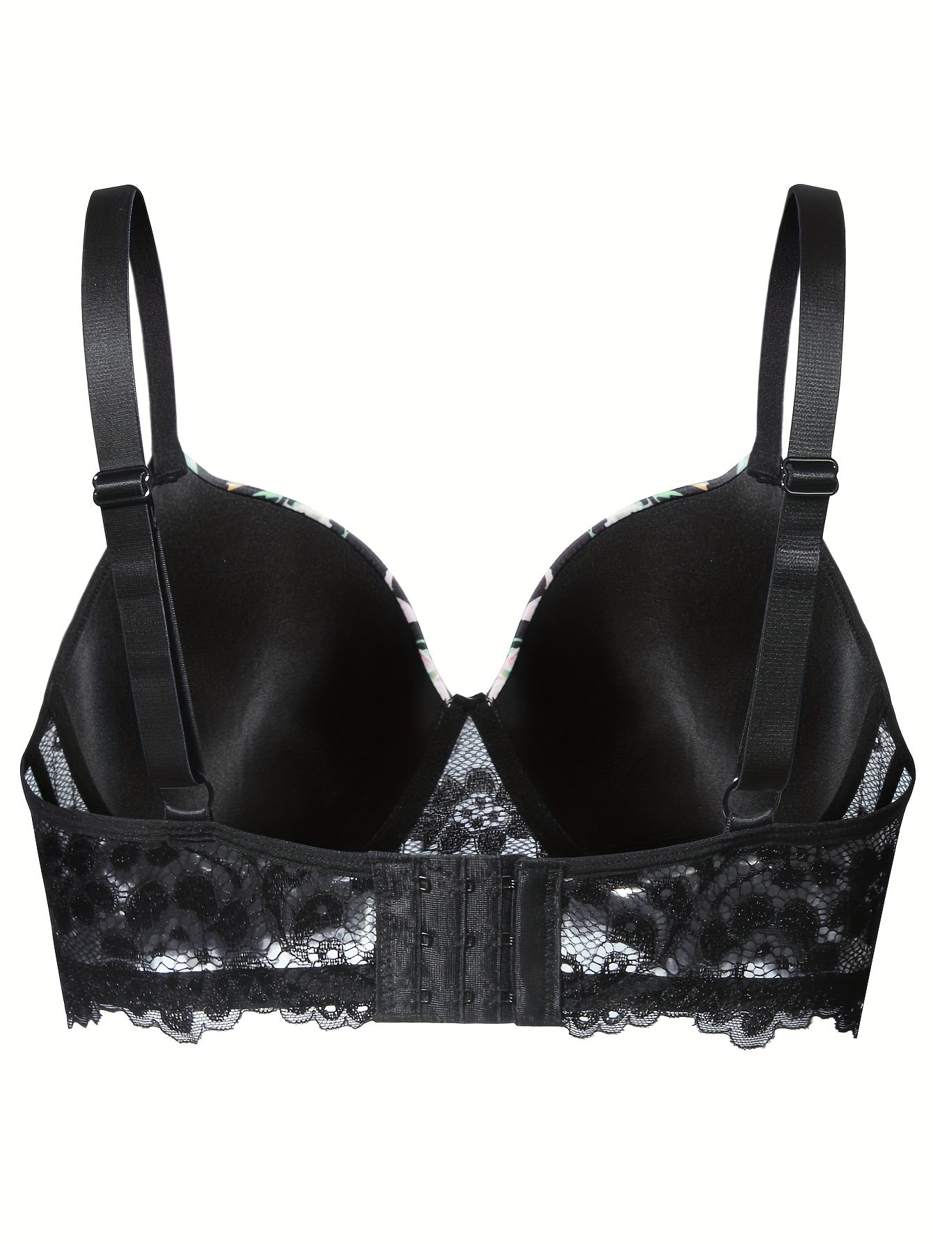 Floral Print Lace Molded Cup Underwire Padded Bra