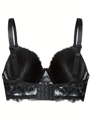 Floral Print Lace Molded Cup Underwire Padded Bra