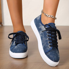 Women's Tie Dye Flat Sneakers Lace Up Low Round Toe Lightweight Comfy Shoes