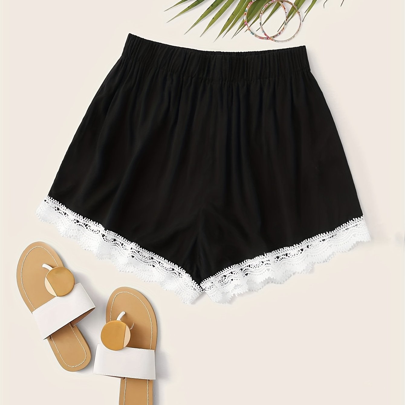 Contrast Lace High Rise Stretch Shorts