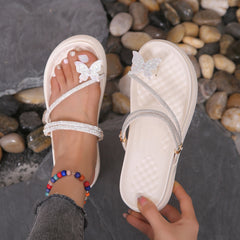 Platform Slide Sandals Butterfly Rhinestone Slip On Shoes Beach Slides