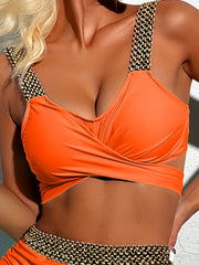 Golden Seam High Waist Crochet Bikini Set