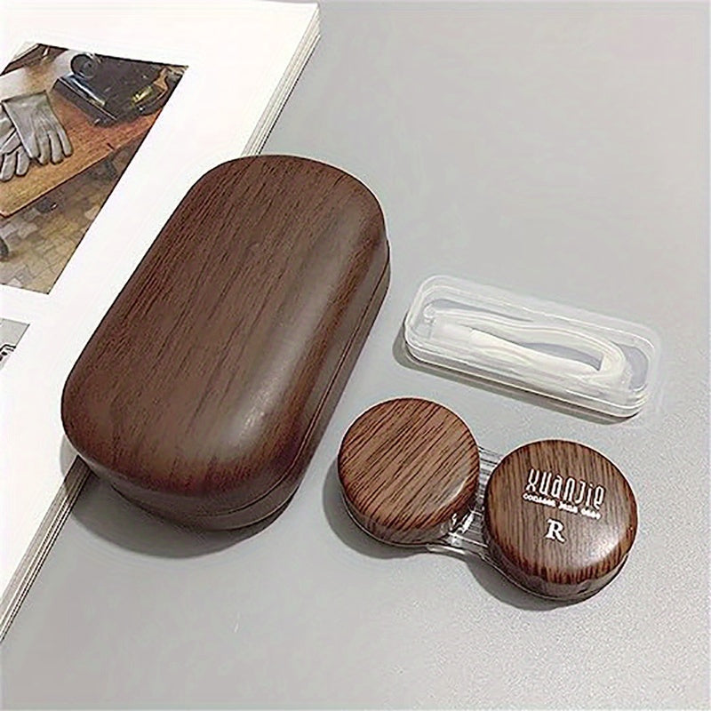 Wood Grain Lens Case with Mirror Storage Box