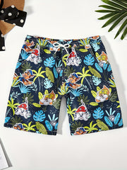 Boys Hawaii Tropical Leaf Beach Shorts Quick Dry Sports Seaside Shorts