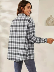 Plaid Print Button Up Long Sleeve Blouse