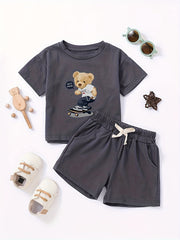 Boys Summer Bear Tracksuit Set Casual T-shirt and Shorts Kids Outfits