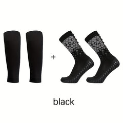 2 pairs Sports Non-slip Football Socks & Calf Sleeves Set