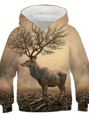 Boy's Deer Graphic Hoodie Casual 3D Print Hooded Sweatshirt
