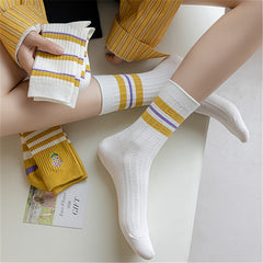 5 Pairs Striped Crew Socks Women's Stockings