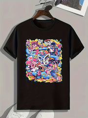 Cartoon Print Men's Graphic T-shirt for Summer
