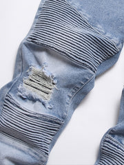 Boys Hip Hop Ripped Jeans Slim Fit Washed Denim Pants Kids Clothes