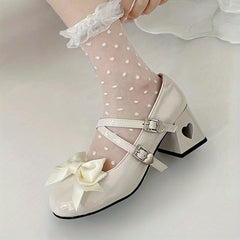 Women's Round Toe Patent Leather Mary Janes Chunky Heel Buckle Shoes