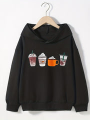 Boys Long Sleeve Hoodie Pullover Top Drinks Print Sweatshirts