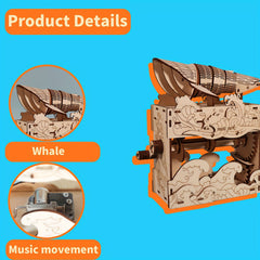 3D Wooden Puzzle Whale Music Box Handcrafted Marine Mechanical Wind Up Soothing