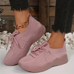 Women's Knit Platform Sneakers Breathable Lace Up Shoes