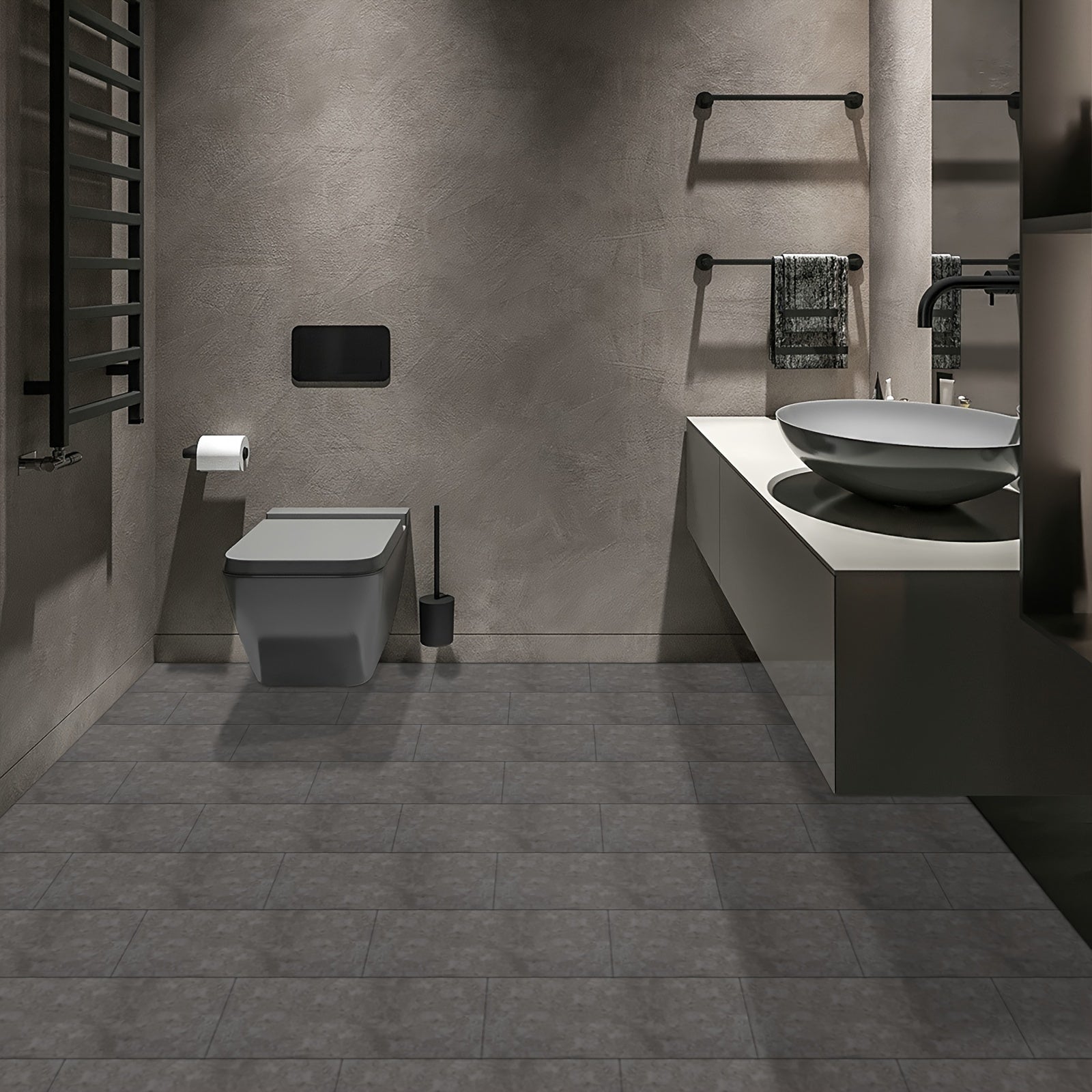 10pcs Grey Peel & Stick Floor Tiles 0.6mm PVC Flooring Waterproof for Bathroom