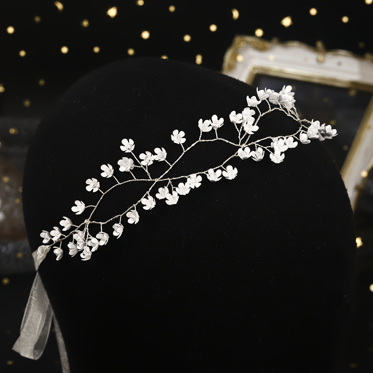 Golden Metal Flower Headband with Crystals