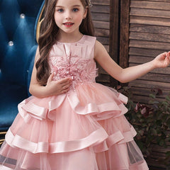 Layered Mesh Sleeveless Puffy Dress for Girls