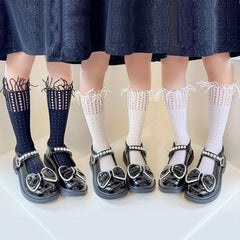Girls Cotton Blend Knee High Stocking Tassel Lace Mid Tube Socks
