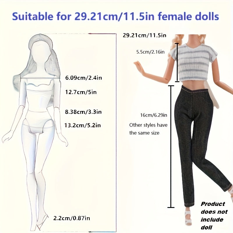 6pcs Doll Clothing for 29cm Dolls, 3 Tops, 3 Pants, Great Gift for Kids