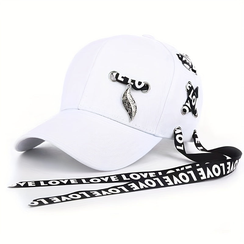 Kpop Ribbon Ring Baseball Cap Unisex Cotton Sunshade Dad Hats LOVE Hip Hop