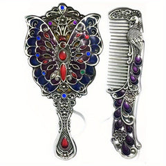 Vintage Hand Mirror with Embossed Butterfly Compact Makeup Beauty Mirror