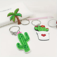 6pcs Cartoon Cactus Keychain Pendant Plants Key Ring Bag Accessories