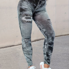 Denim Stretch Leggings Tummy Control Butt Lifting Workout Yoga Pants
