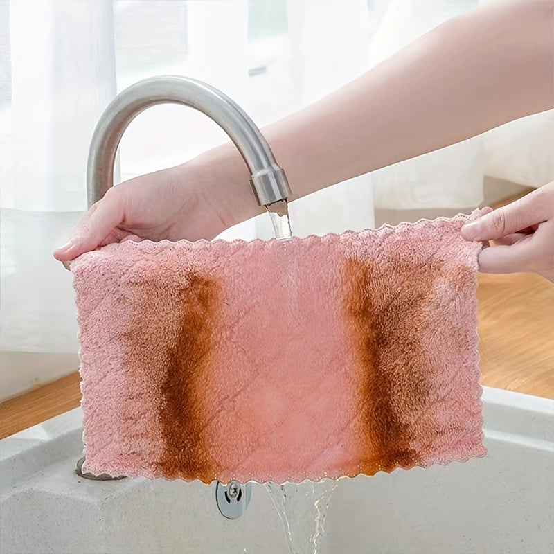 Car Wash Towel Absorbent Coral Fleece Kitchen Dish Cloth Scouring Pad