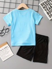 Excavator Print Casual Outfit T-shirt & Shorts Set for Boys
