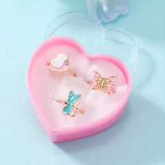 3pcs Girls Alloy Cartoon Rabbit Butterfly Cat Rings for Kids Accessories