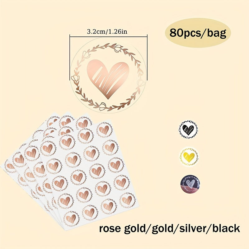 80pcs Heart Adhesive Packaging Label Rose Golden Wedding Invitations