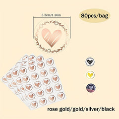 80pcs Heart Adhesive Packaging Label Rose Golden Wedding Invitations
