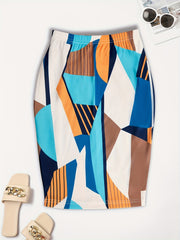 Colorblock Geometric Print Midi Skirt