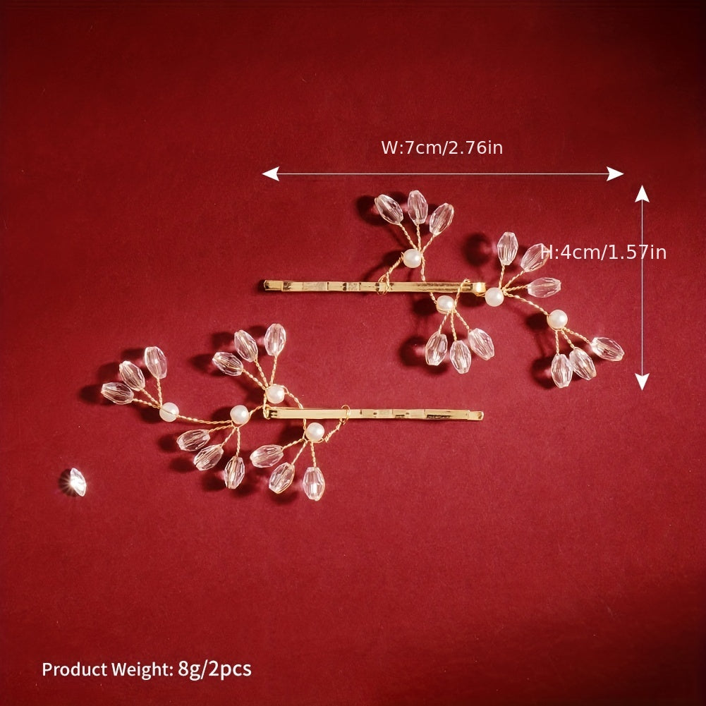 Bridal Curly Hair Rhinestone Hairpin Retro Style 2pcs pack