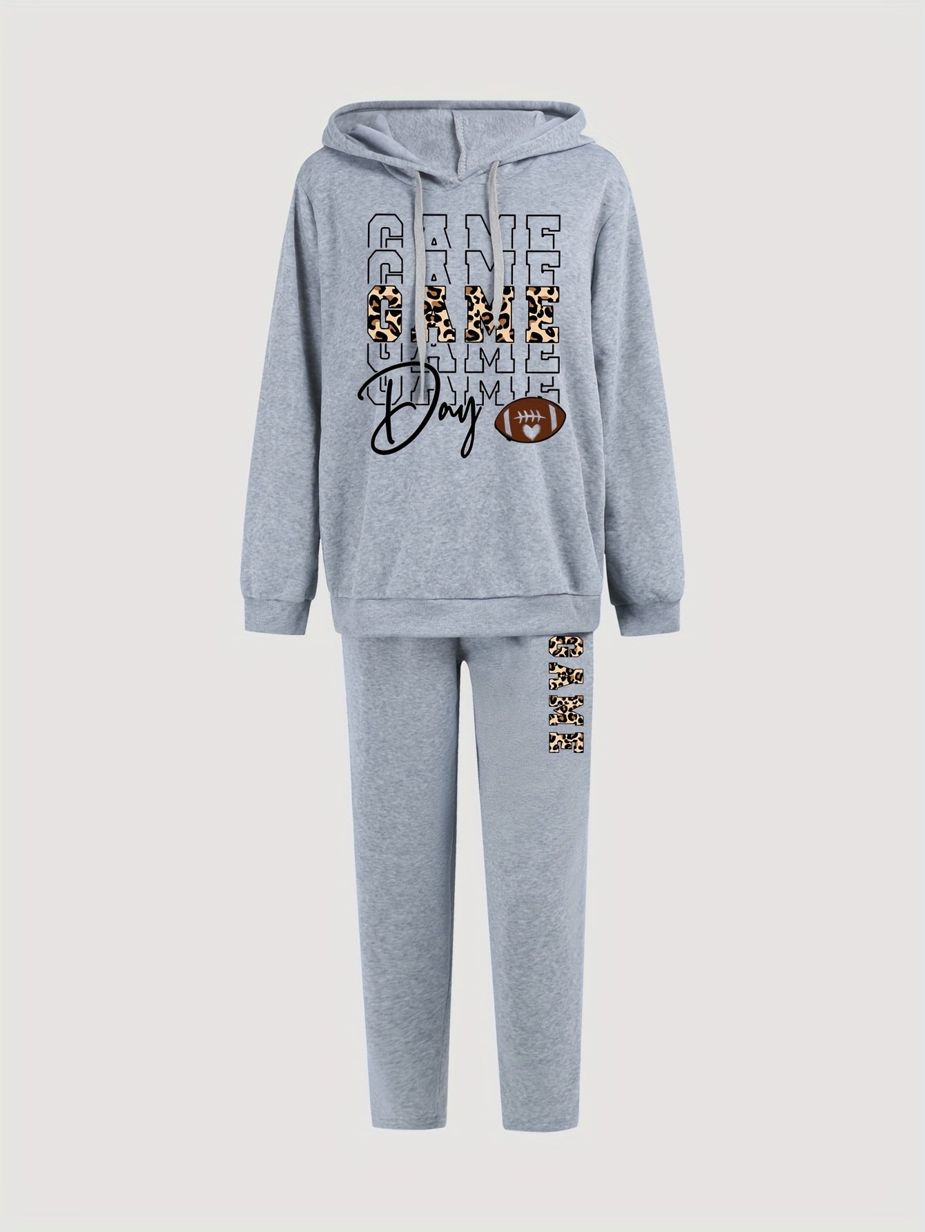 Women's Plus Rugby & Leopard Hoodie & Sweatpants Outfits Set