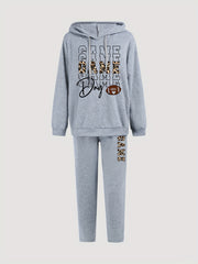 Women's Plus Rugby & Leopard Hoodie & Sweatpants Outfits Set
