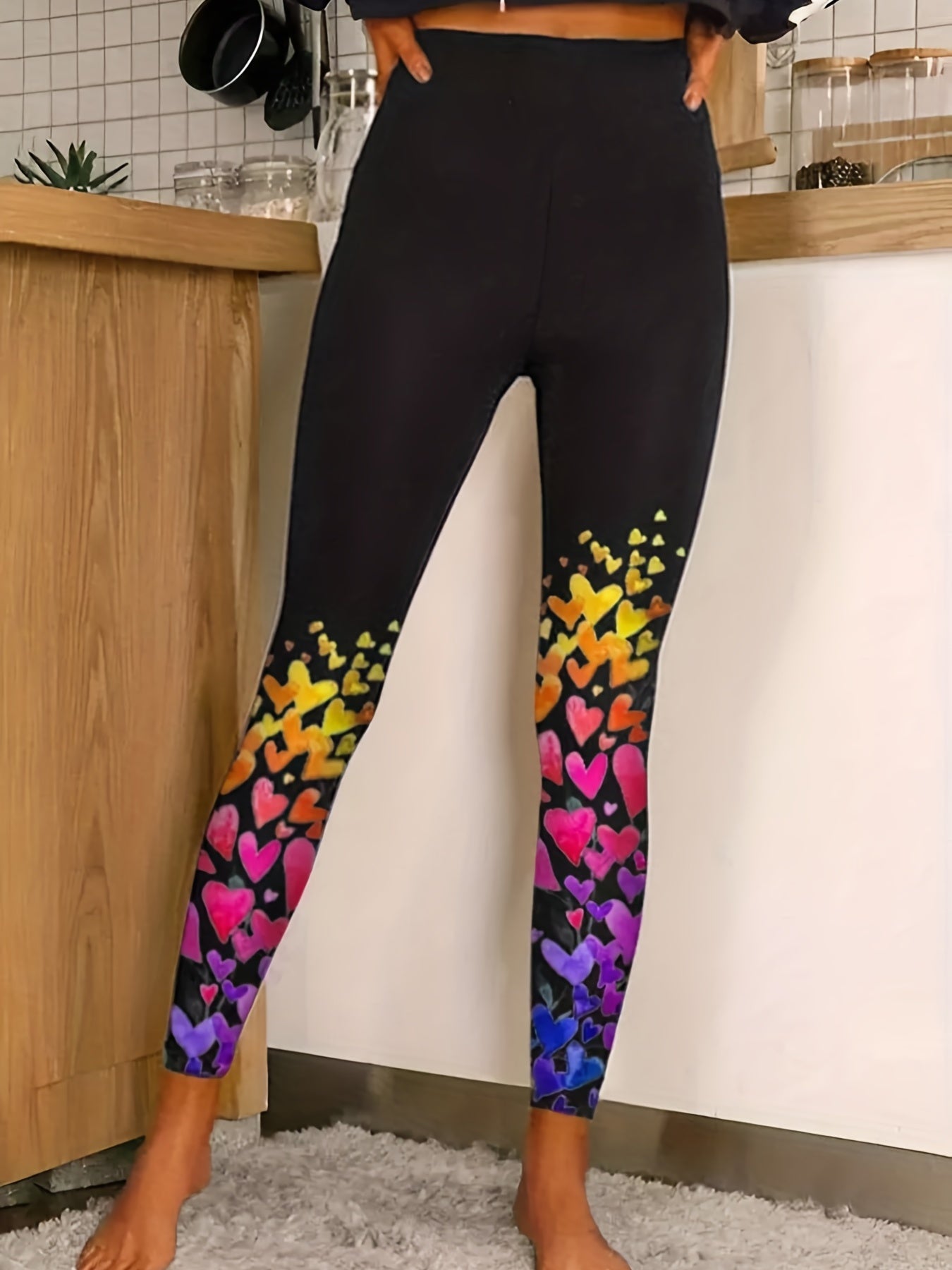 Colorful Heart Print High Rise Leggings