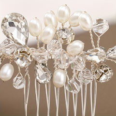 Crystal Faux Pearl Hair Comb Head Jewelry Insert Comb