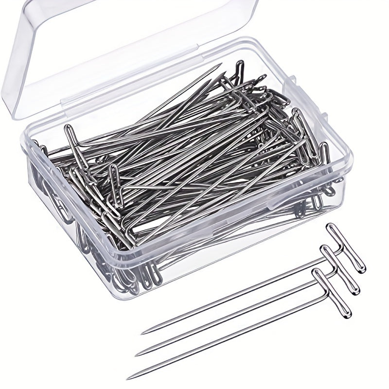 50pcs Stainless Steel Wig T Pins 5.08cm with Plastic Box