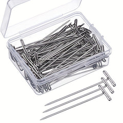 50pcs Stainless Steel Wig T Pins 5.08cm with Plastic Box