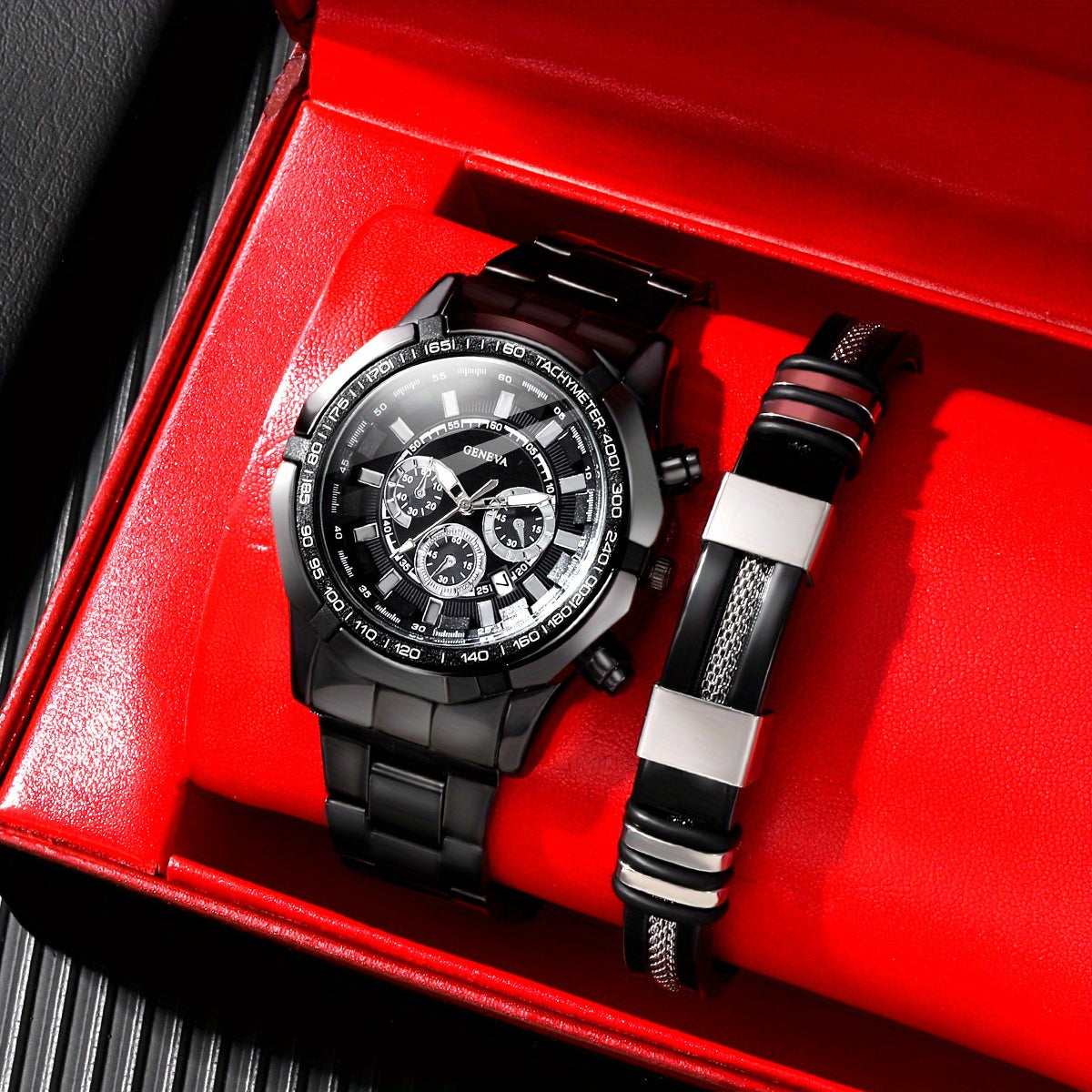 Boys Alloy Steel Band Quartz Watch & Bangle Set