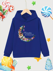 Moon Print Girls Cotton Hooded Sweatshirt for Autumn Winter