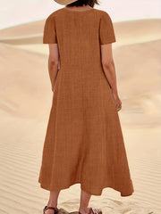 Short Sleeve A-line Dress With Pockets