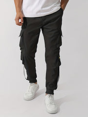 Men's Casual Flap Pocket Pants Tapered Sports Pants